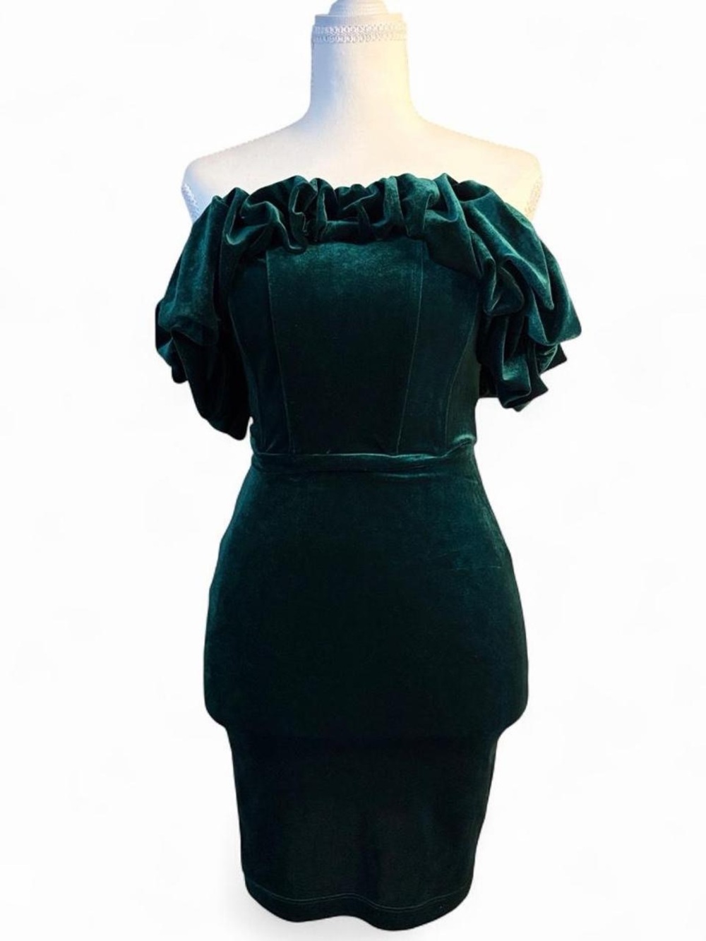 Windsor Emerald Green Velvet Ruffle Off Shoulder Mini Dress XS NWT - Picture 2 of 8